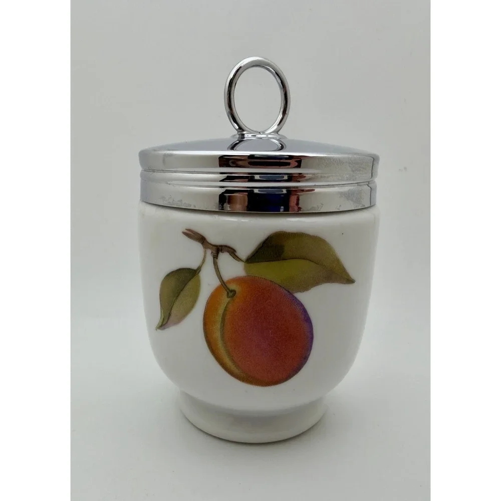 Vintage Royal Worcester Evesham King Size Egg Coddler Peach & Berries England 4